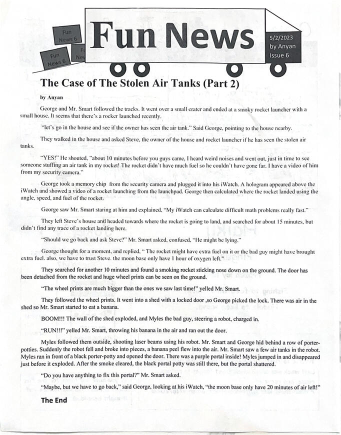 Fun News 6, the second one in a series featuring a long piece of writing from school and sold as a subscription of 2 issues.