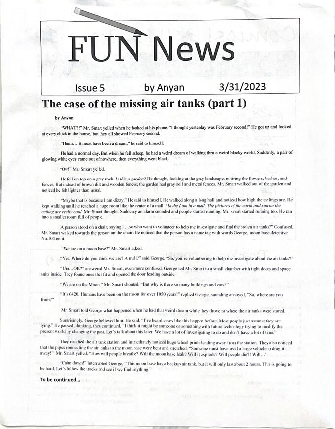 Fun News 5, the first issue in a series of 2 featuring a continuous story and sold as a delivery subscription.